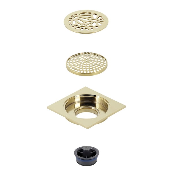 BSF6360PB Watercourse Floral 4 Square Grid Shower Drain, Brass